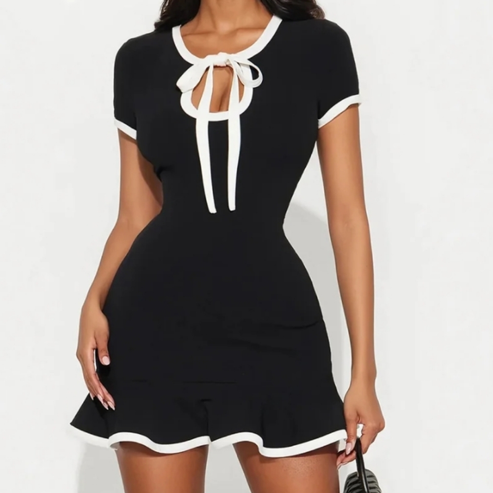 Fashion Nova Black Mini Dress with White Trim
